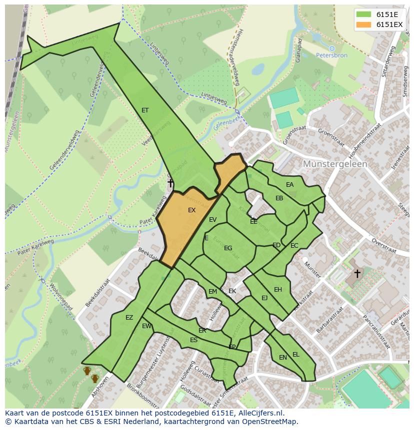 Afbeelding van het postcodegebied 6151 EX op de kaart.