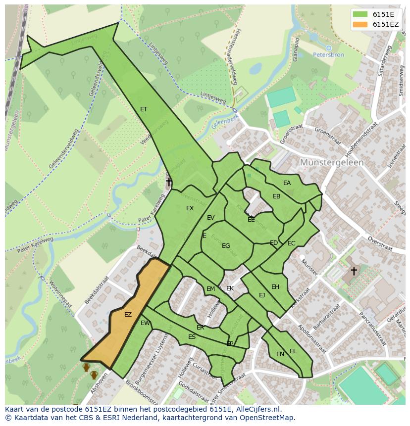 Afbeelding van het postcodegebied 6151 EZ op de kaart.