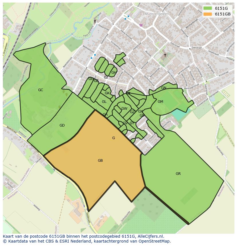 Afbeelding van het postcodegebied 6151 GB op de kaart.