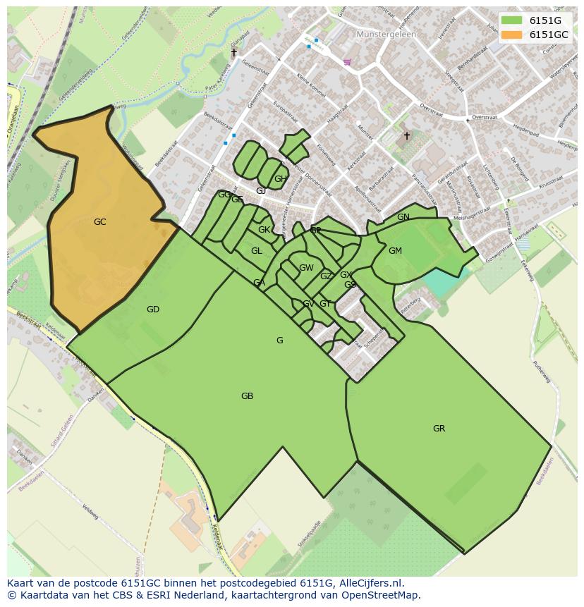Afbeelding van het postcodegebied 6151 GC op de kaart.