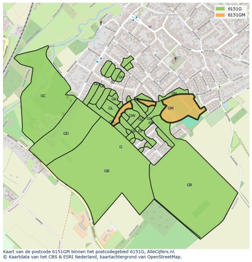 Afbeelding van het postcodegebied 6151 GM op de kaart.