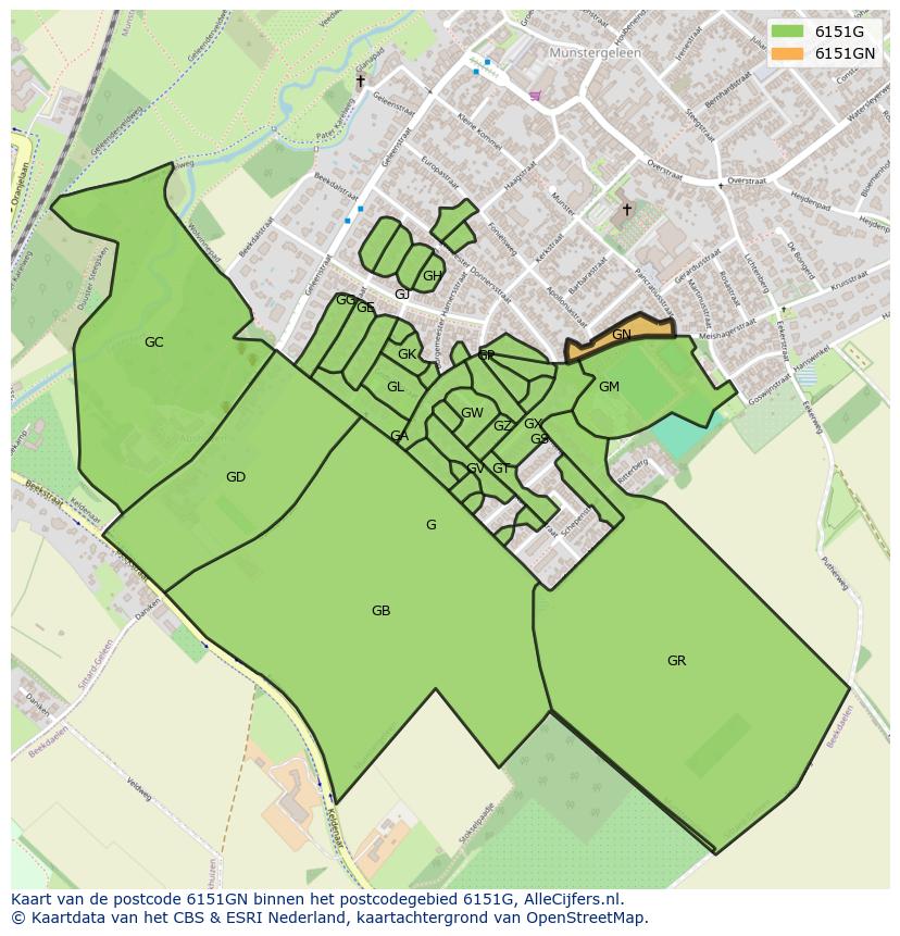 Afbeelding van het postcodegebied 6151 GN op de kaart.