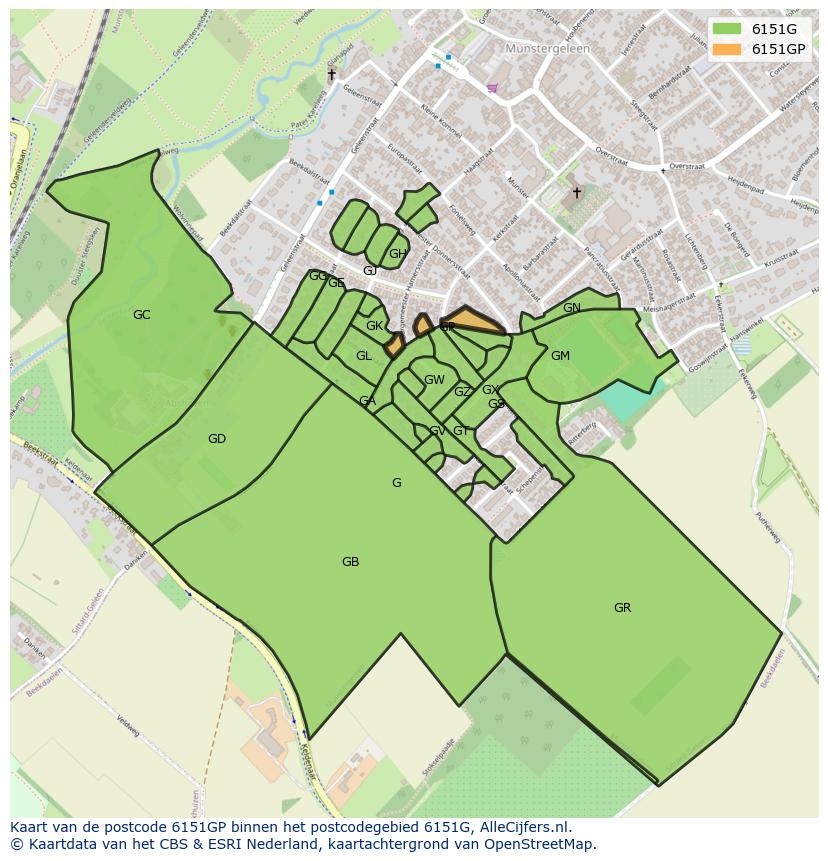 Afbeelding van het postcodegebied 6151 GP op de kaart.