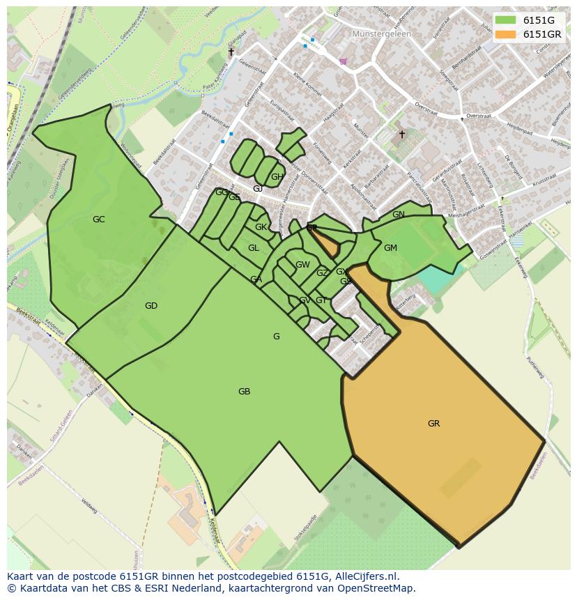 Afbeelding van het postcodegebied 6151 GR op de kaart.