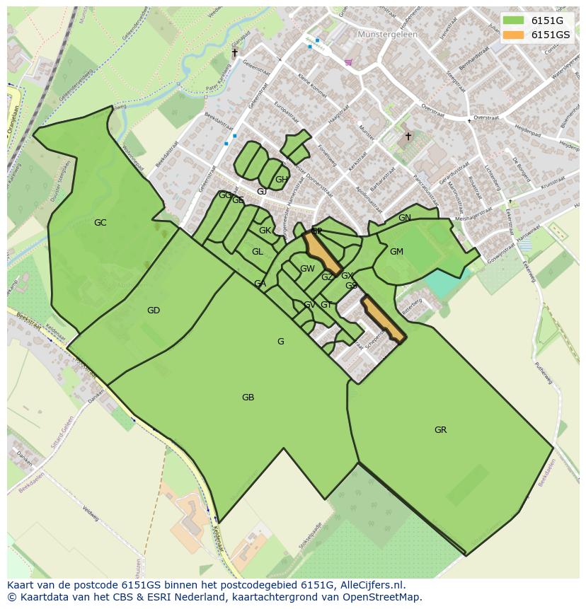 Afbeelding van het postcodegebied 6151 GS op de kaart.