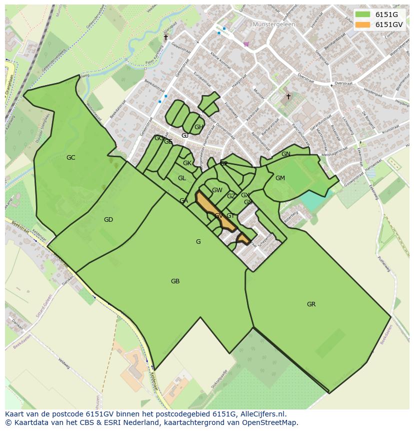 Afbeelding van het postcodegebied 6151 GV op de kaart.