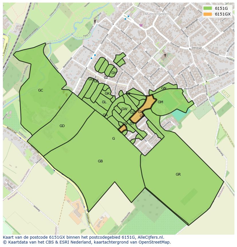 Afbeelding van het postcodegebied 6151 GX op de kaart.