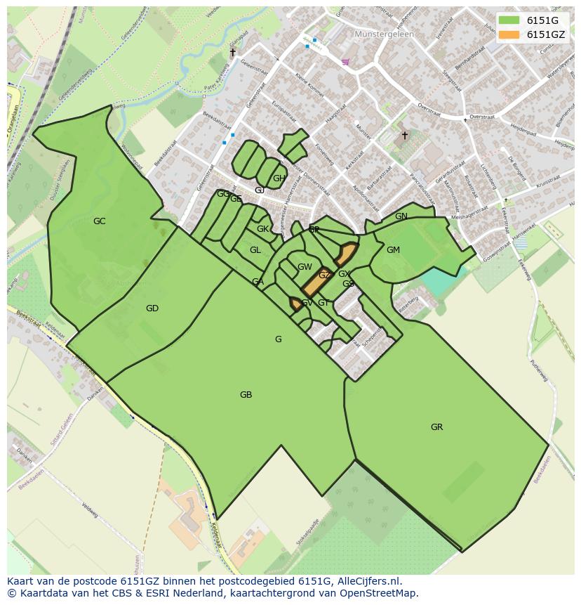 Afbeelding van het postcodegebied 6151 GZ op de kaart.