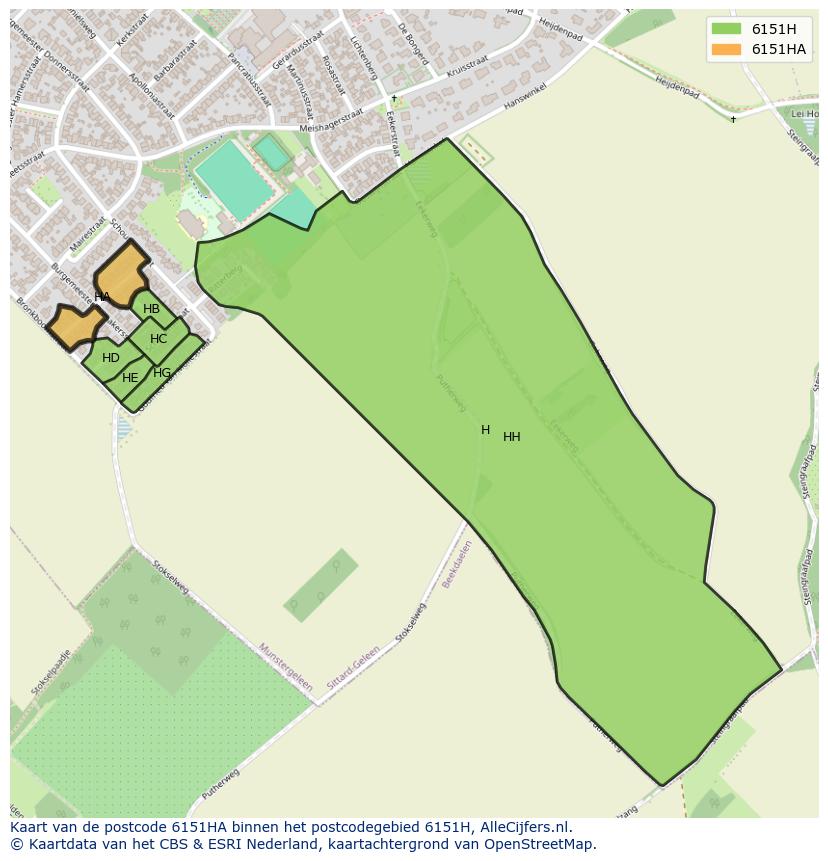 Afbeelding van het postcodegebied 6151 HA op de kaart.