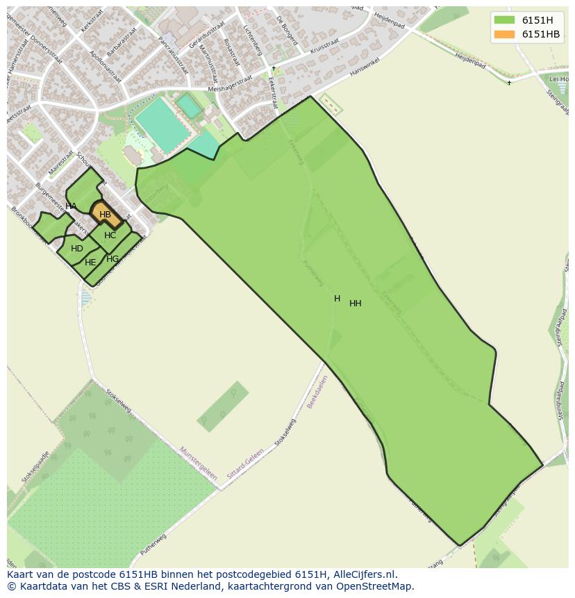 Afbeelding van het postcodegebied 6151 HB op de kaart.