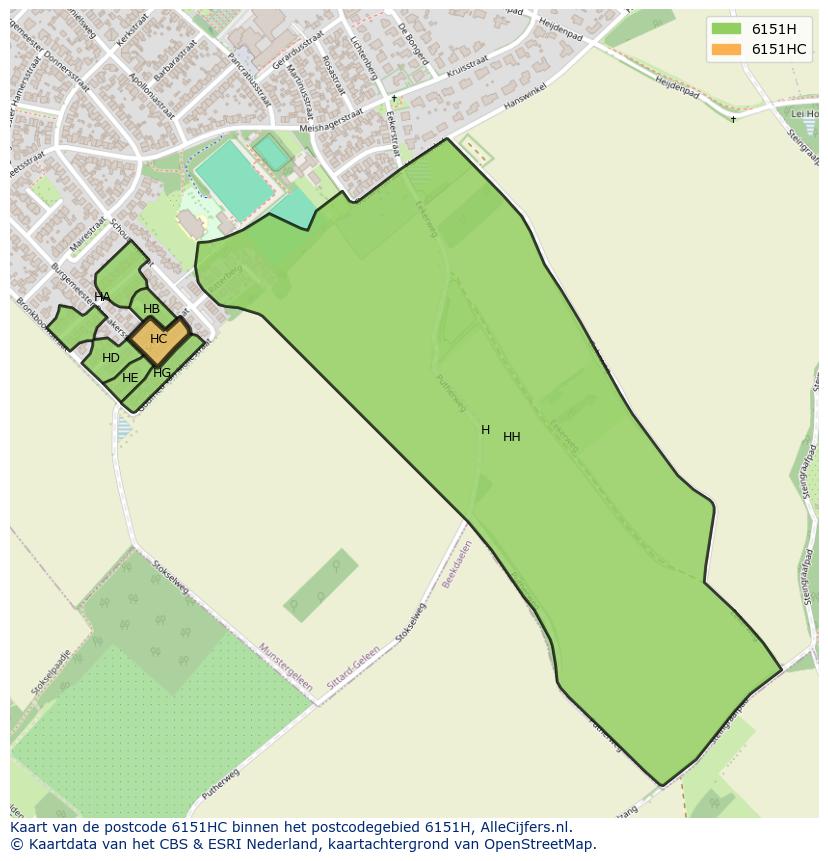Afbeelding van het postcodegebied 6151 HC op de kaart.