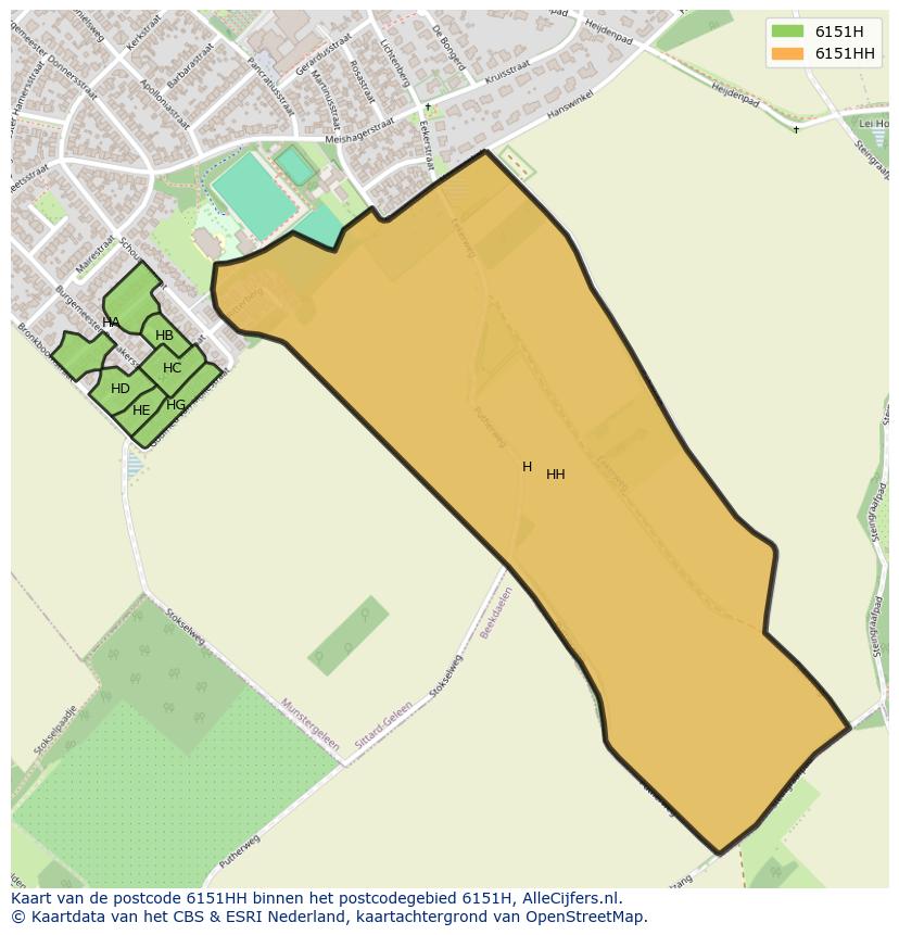 Afbeelding van het postcodegebied 6151 HH op de kaart.