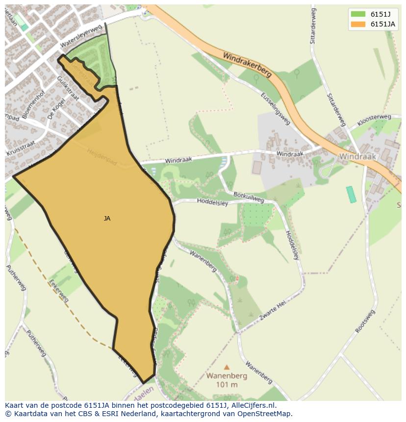 Afbeelding van het postcodegebied 6151 JA op de kaart.