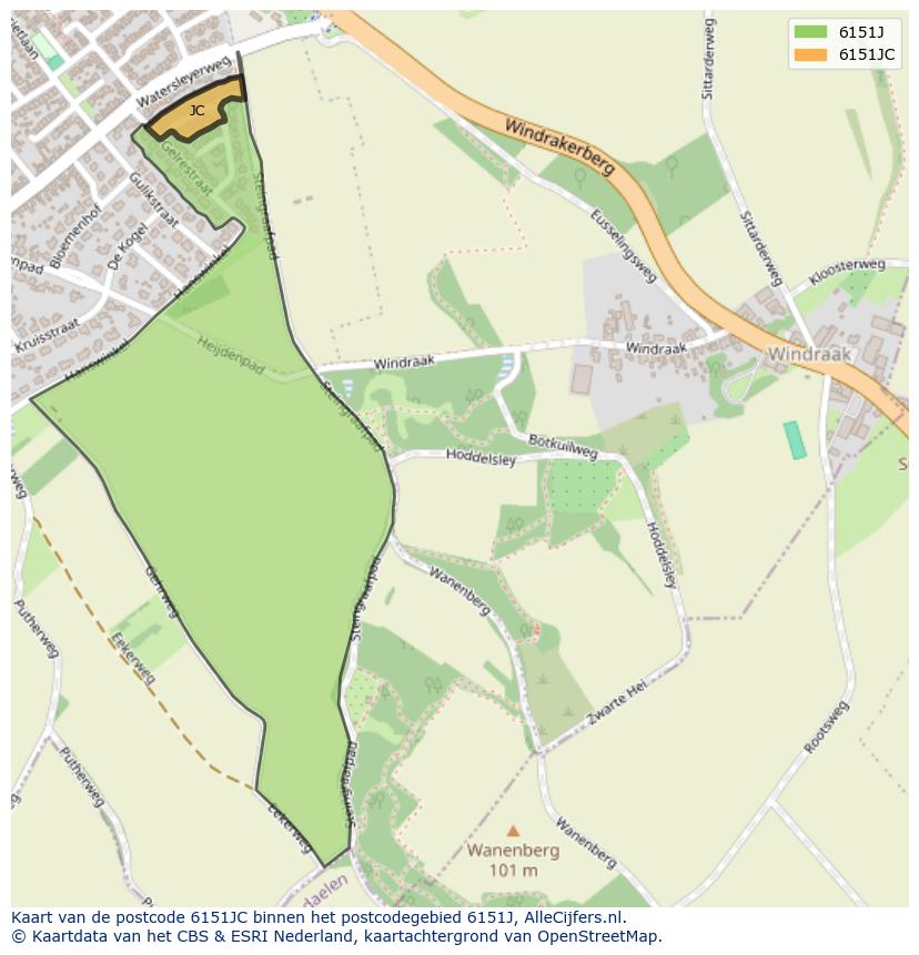 Afbeelding van het postcodegebied 6151 JC op de kaart.
