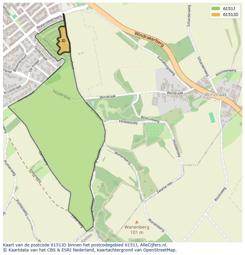 Afbeelding van het postcodegebied 6151 JD op de kaart.
