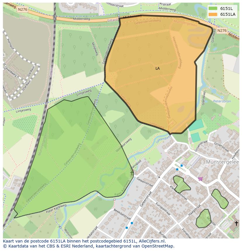 Afbeelding van het postcodegebied 6151 LA op de kaart.