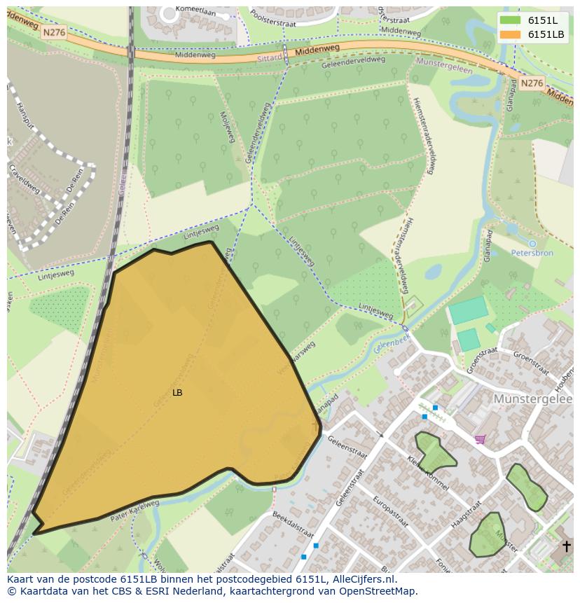 Afbeelding van het postcodegebied 6151 LB op de kaart.