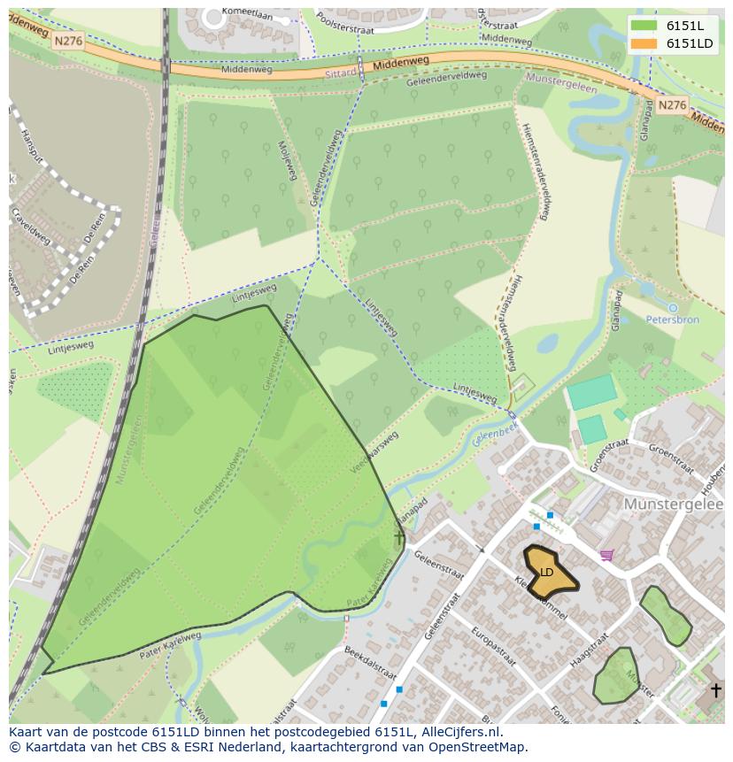 Afbeelding van het postcodegebied 6151 LD op de kaart.