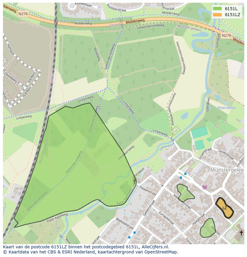 Afbeelding van het postcodegebied 6151 LZ op de kaart.