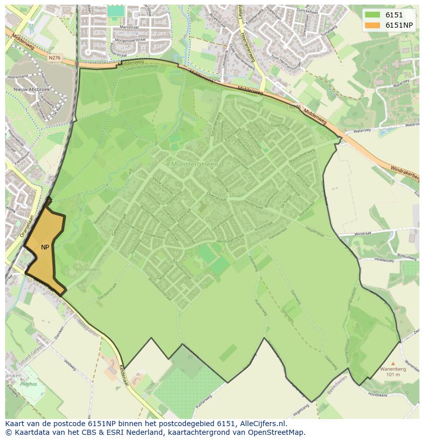 Afbeelding van het postcodegebied 6151 NP op de kaart.