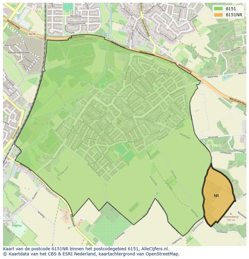 Afbeelding van het postcodegebied 6151 NR op de kaart.