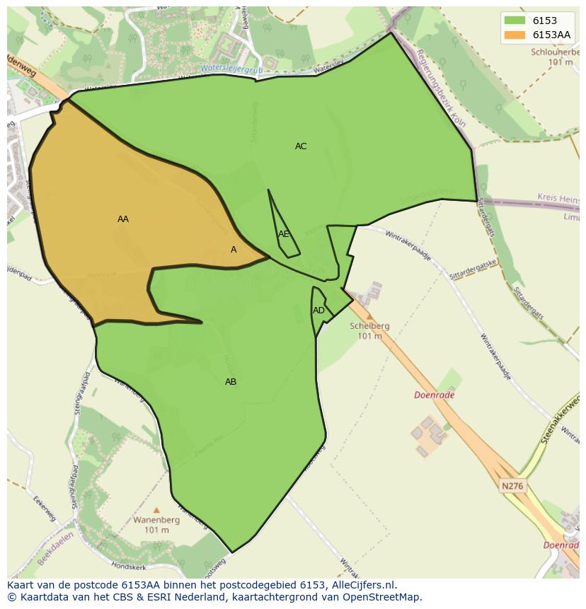 Afbeelding van het postcodegebied 6153 AA op de kaart.
