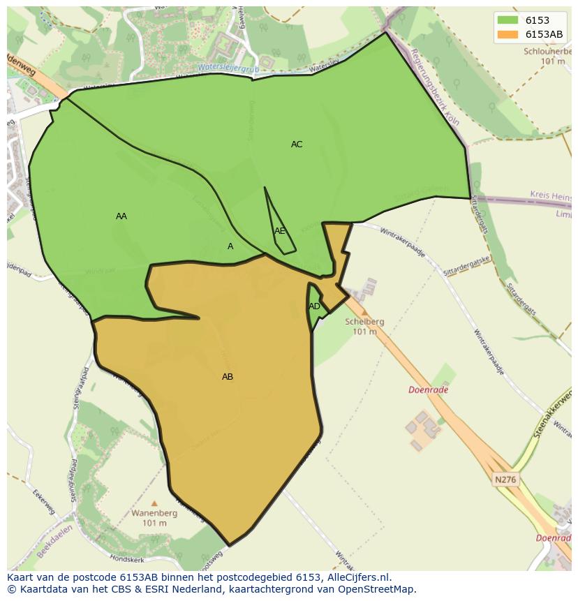 Afbeelding van het postcodegebied 6153 AB op de kaart.