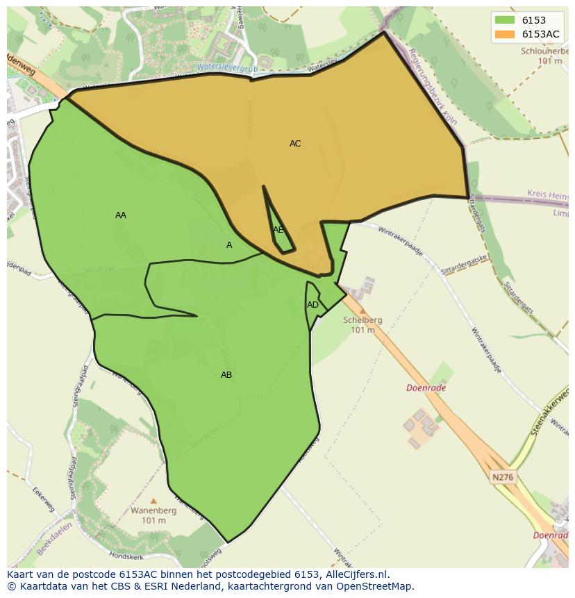 Afbeelding van het postcodegebied 6153 AC op de kaart.