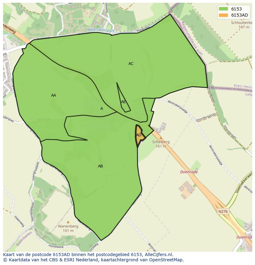 Afbeelding van het postcodegebied 6153 AD op de kaart.