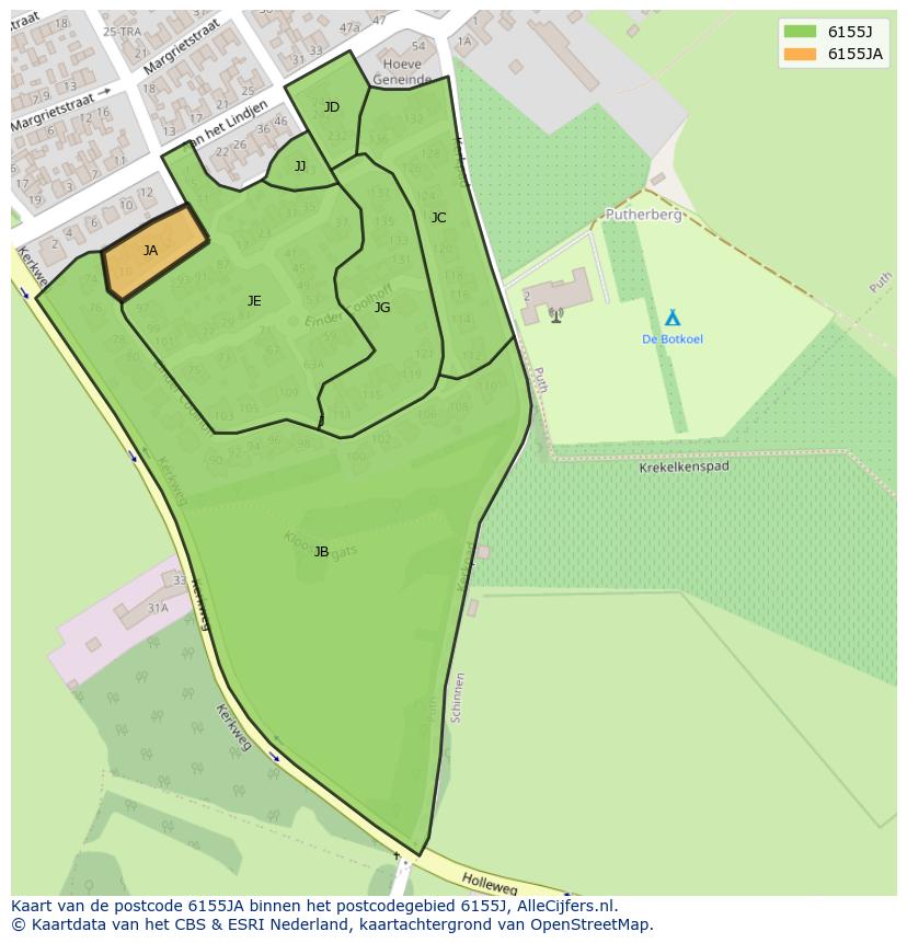 Afbeelding van het postcodegebied 6155 JA op de kaart.