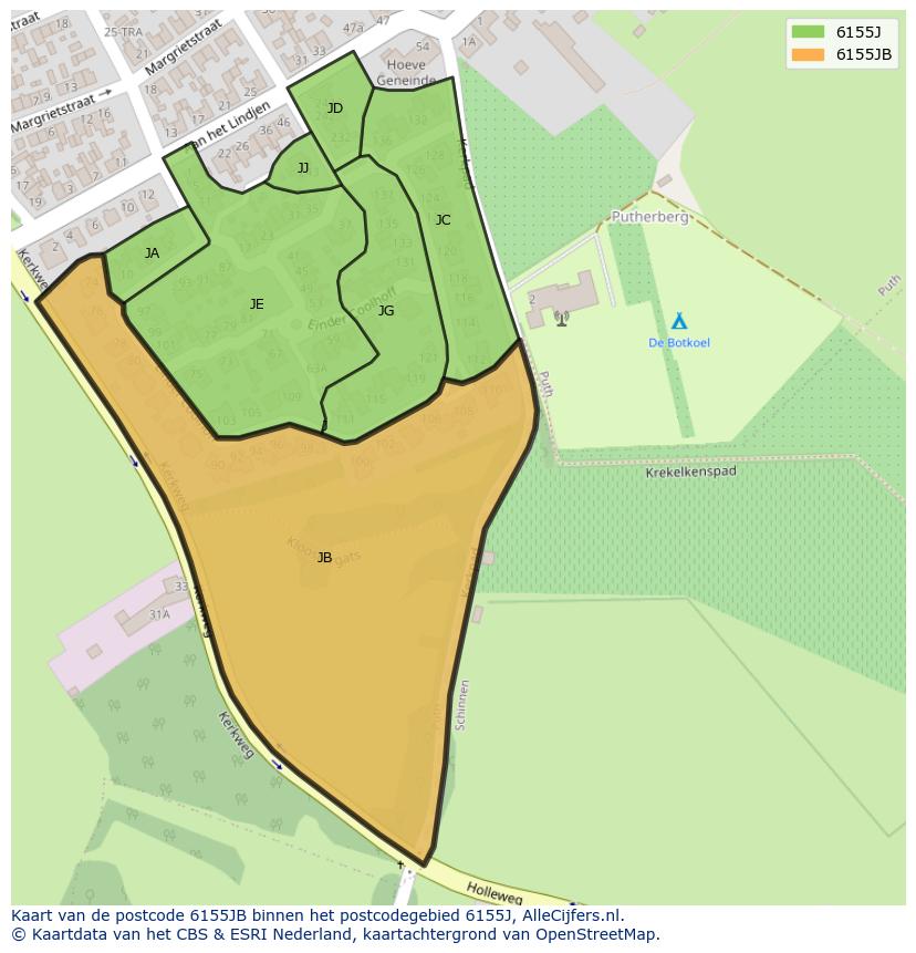 Afbeelding van het postcodegebied 6155 JB op de kaart.