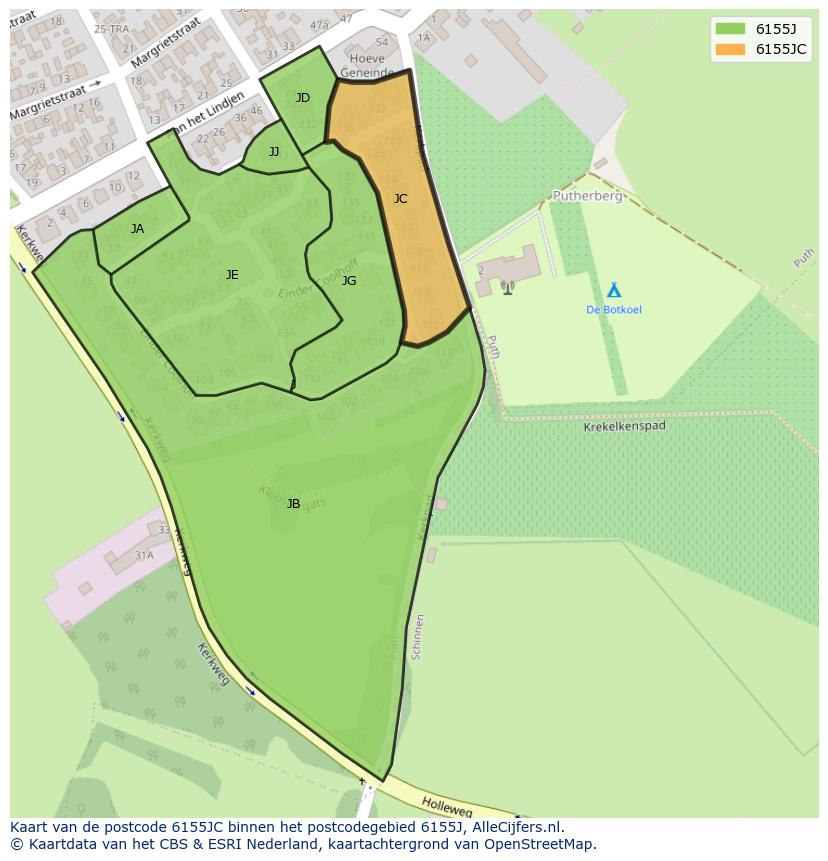 Afbeelding van het postcodegebied 6155 JC op de kaart.