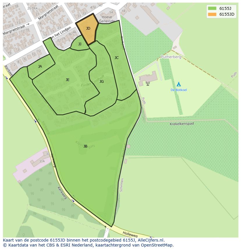 Afbeelding van het postcodegebied 6155 JD op de kaart.