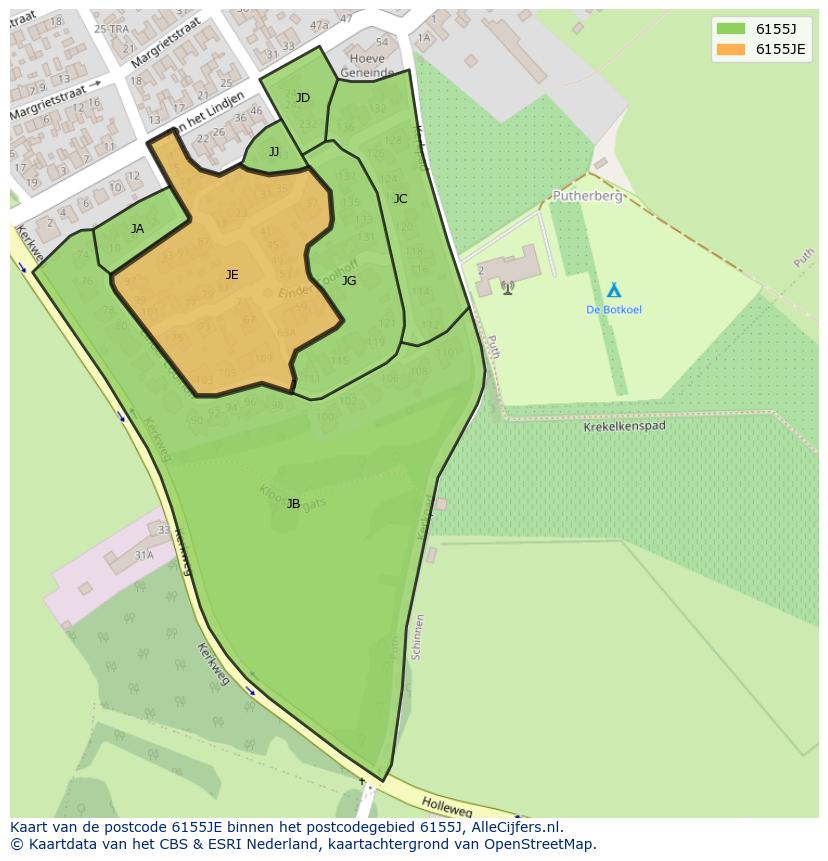 Afbeelding van het postcodegebied 6155 JE op de kaart.