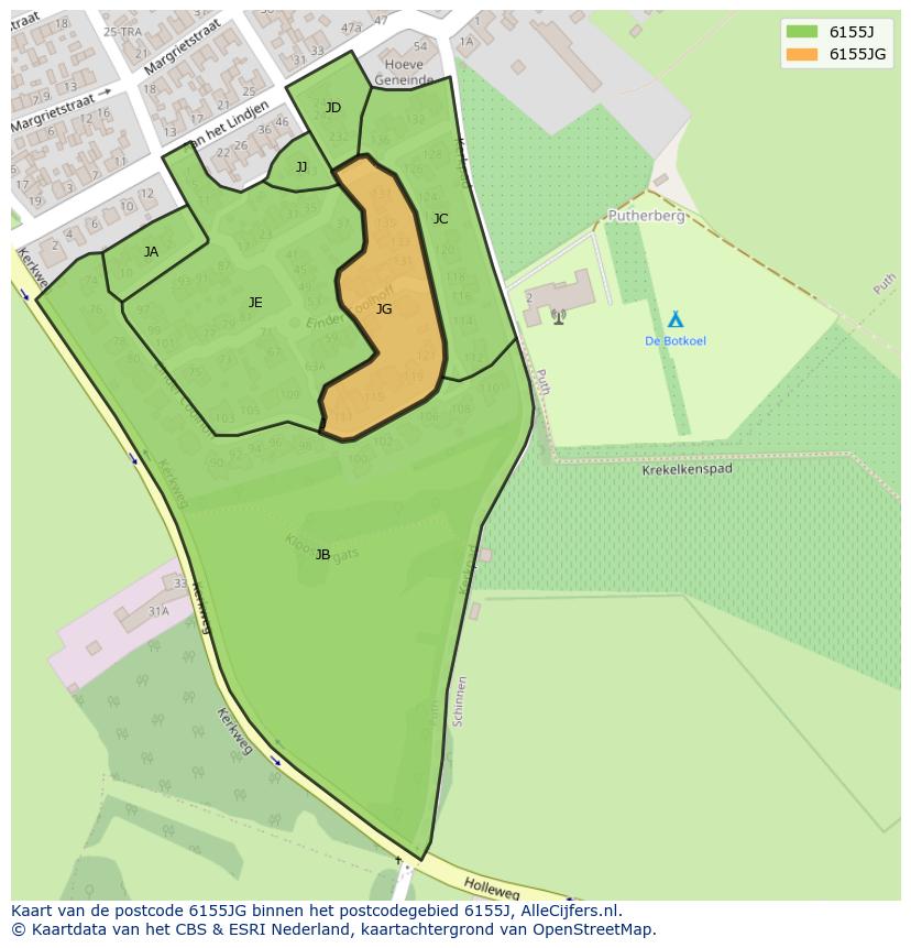 Afbeelding van het postcodegebied 6155 JG op de kaart.