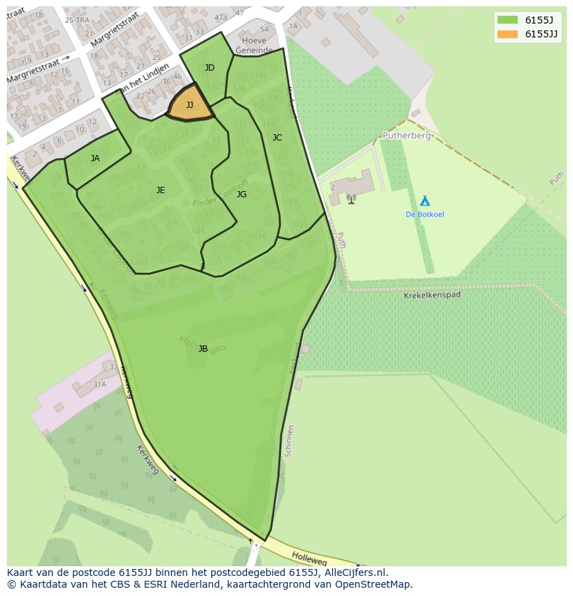 Afbeelding van het postcodegebied 6155 JJ op de kaart.