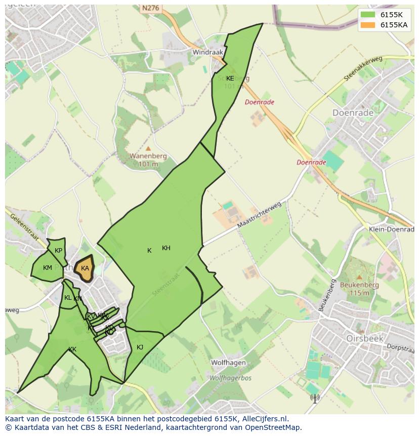 Afbeelding van het postcodegebied 6155 KA op de kaart.