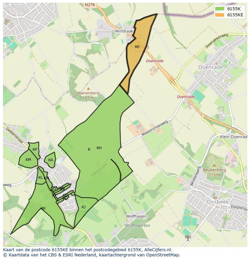 Afbeelding van het postcodegebied 6155 KE op de kaart.