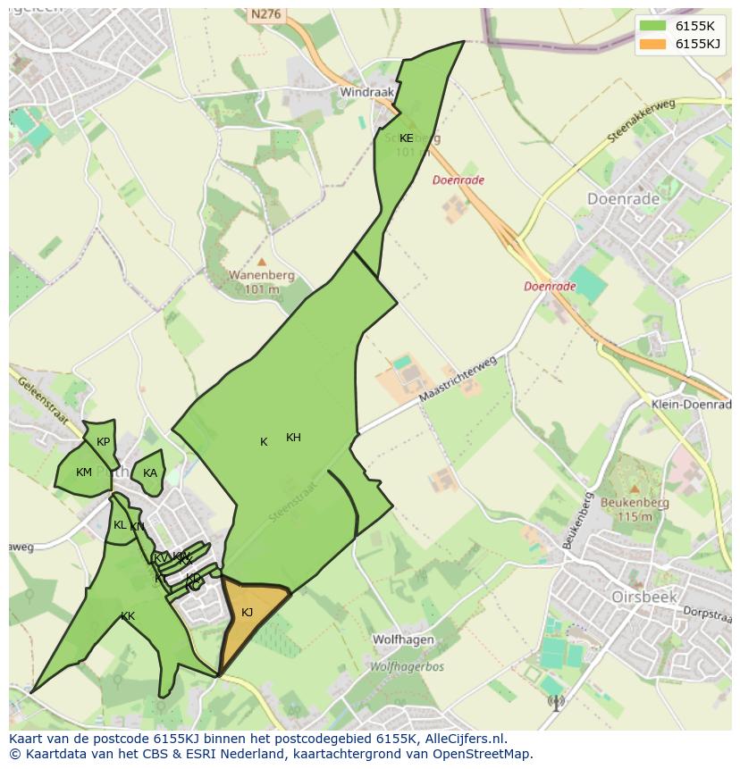 Afbeelding van het postcodegebied 6155 KJ op de kaart.
