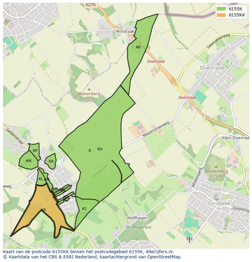 Afbeelding van het postcodegebied 6155 KK op de kaart.