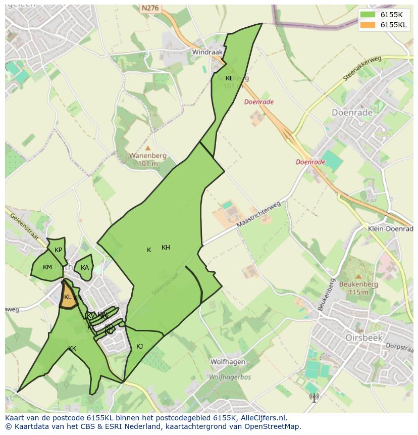Afbeelding van het postcodegebied 6155 KL op de kaart.