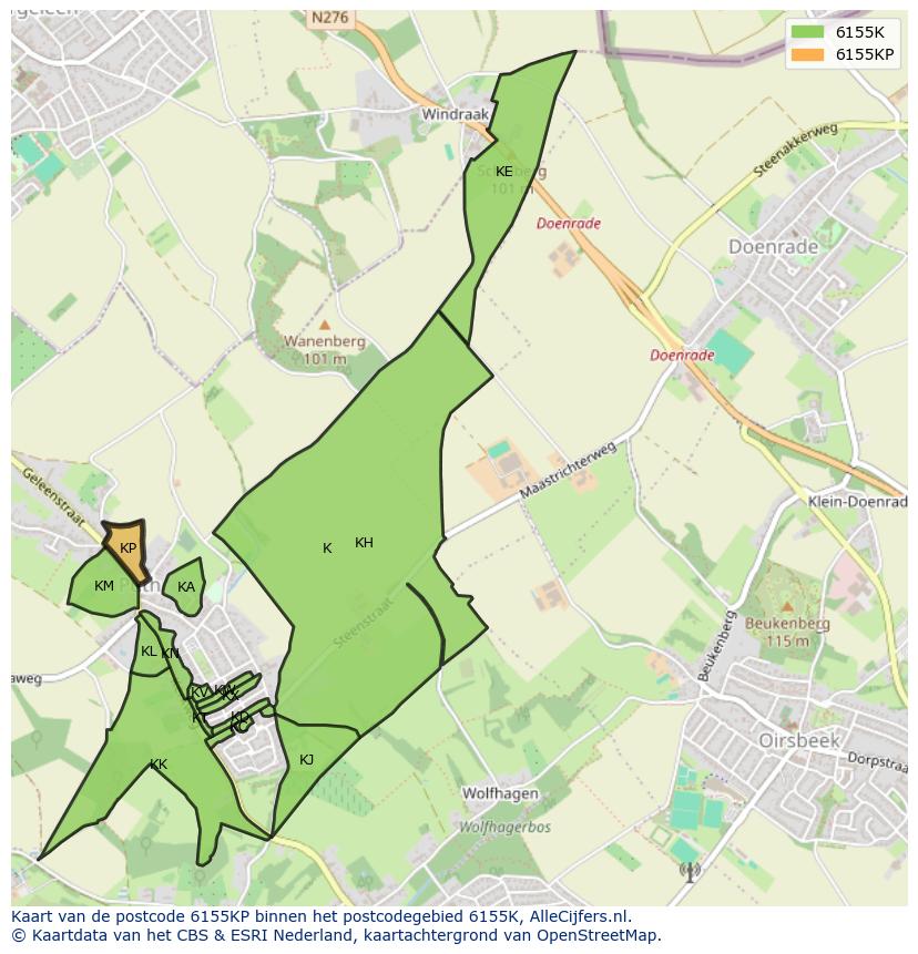 Afbeelding van het postcodegebied 6155 KP op de kaart.