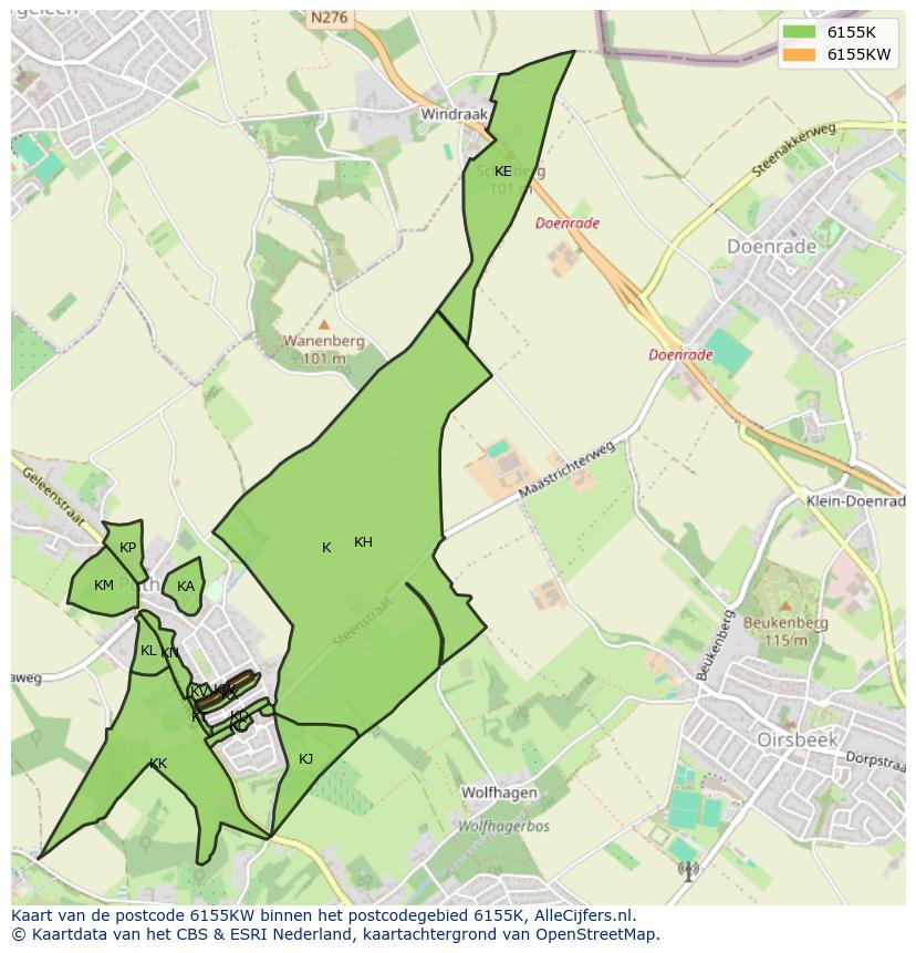 Afbeelding van het postcodegebied 6155 KW op de kaart.