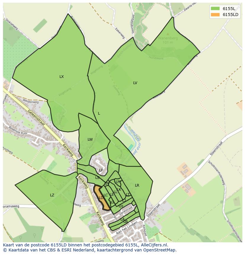 Afbeelding van het postcodegebied 6155 LD op de kaart.