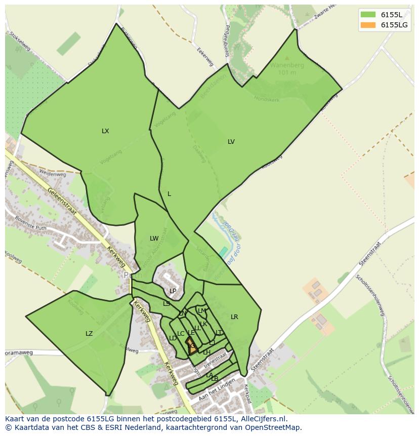 Afbeelding van het postcodegebied 6155 LG op de kaart.