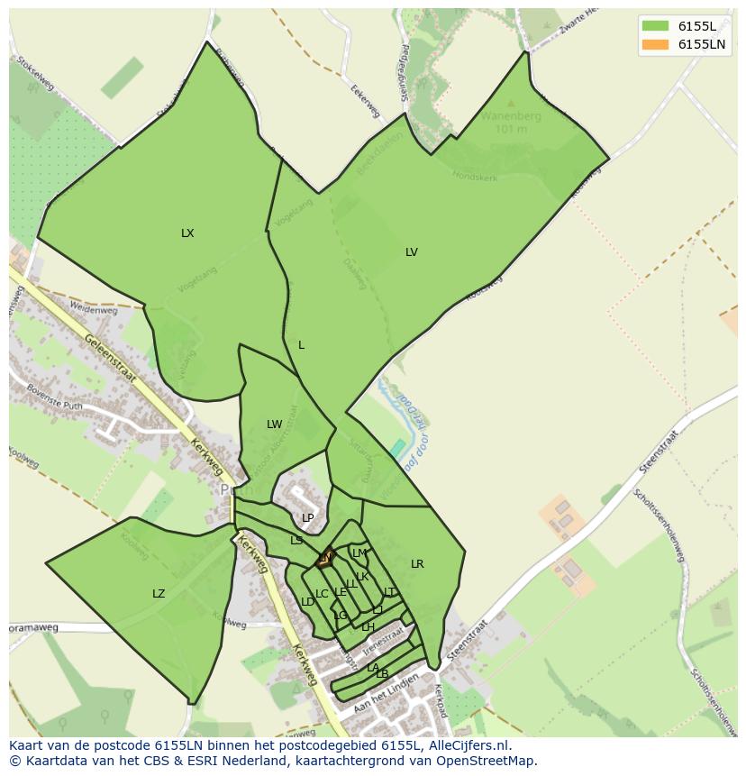 Afbeelding van het postcodegebied 6155 LN op de kaart.