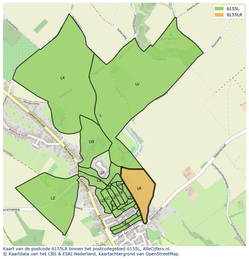 Afbeelding van het postcodegebied 6155 LR op de kaart.