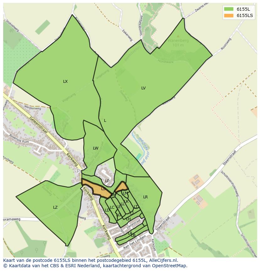 Afbeelding van het postcodegebied 6155 LS op de kaart.