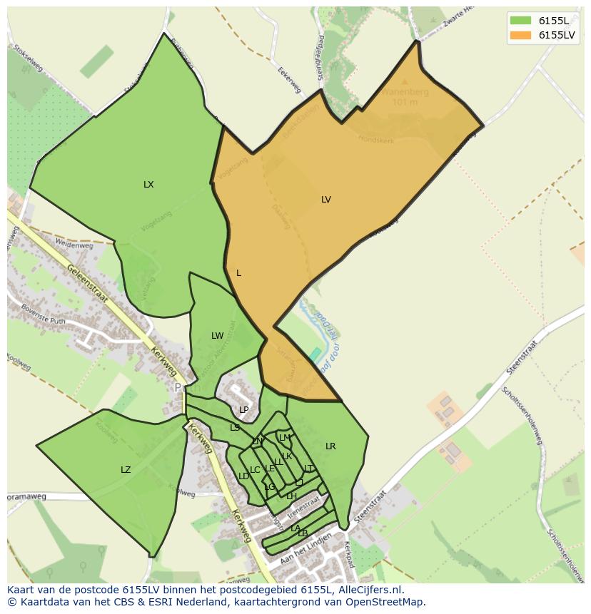 Afbeelding van het postcodegebied 6155 LV op de kaart.