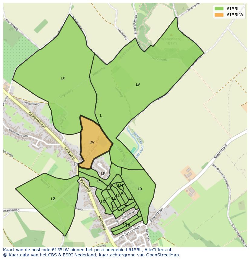 Afbeelding van het postcodegebied 6155 LW op de kaart.